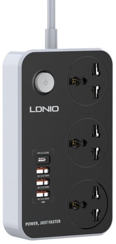 Сетевой фильтр с заземлением Ldnio SC3412 3х2.0м 3гн EU_UK_US+3хUSB тип A+1хUSB тип C черный картинка 
